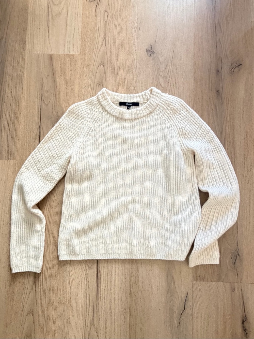 Quince Ivory Ribbed Crewneck Cashmere Sweater - Women's